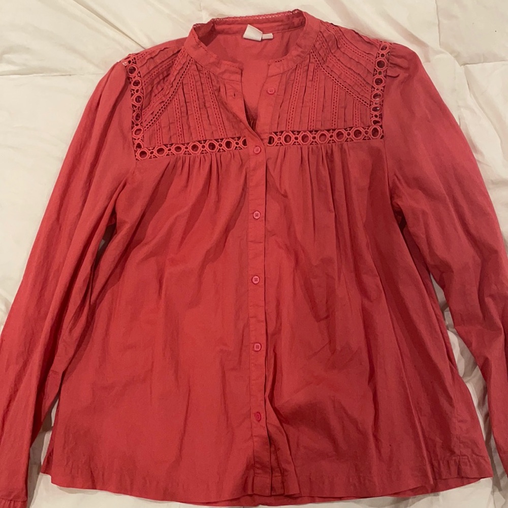 Gap long sleeve eyelet blouse with lace trim SZ medium tall